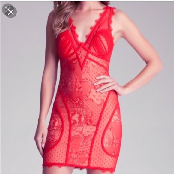 bebe red lace dress